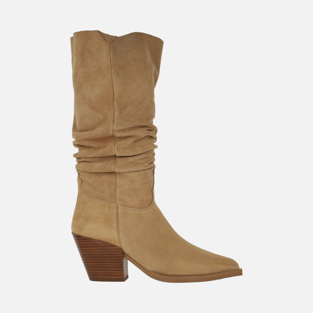 Alpe Vermont High boots in camel suede camel with wrinkled leg