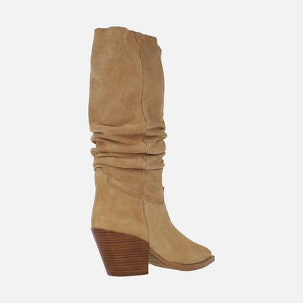 Alpe Vermont High boots in camel suede camel with wrinkled leg