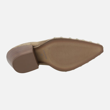 Alpe Vermont cowboy clogs in camel suede with studs