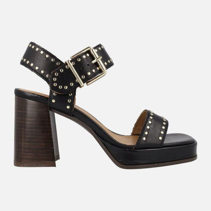 Leather sandals with studs and high heel Alpe Chiara
