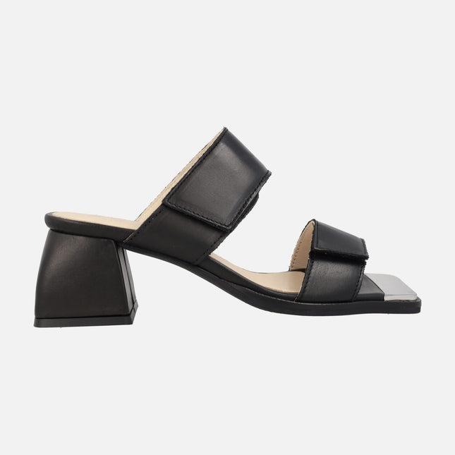 Black leather sandals with velcros Alpe Dolly