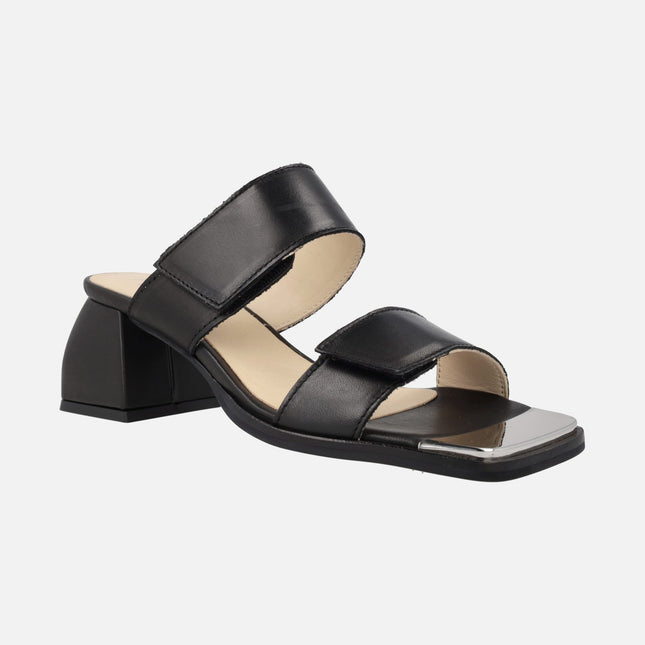Black leather sandals with velcros Alpe Dolly