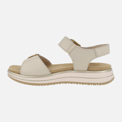 Beige leather sandals with velcros closure