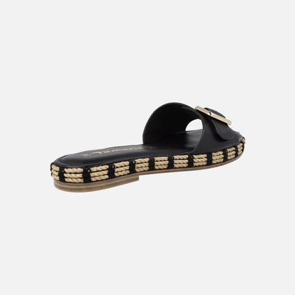 Black sandals with buckle and rafia sole