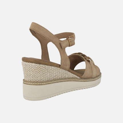 Camel suede sandals with chain detail