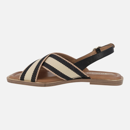 Flat striped sandals in striped fabric