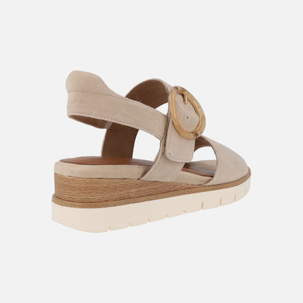 Suede Sandals with Carey Buckle and Velcro closure