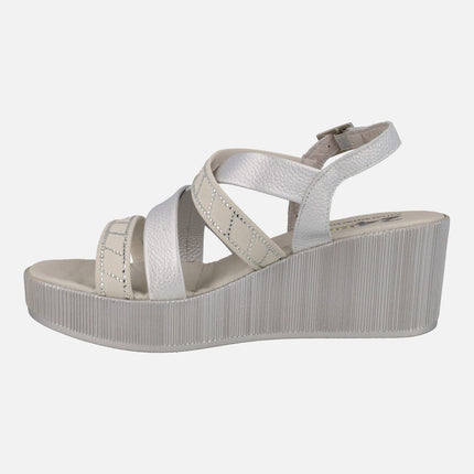 Wedged sandals with metallic strips