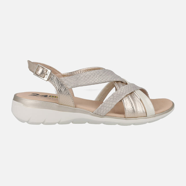 Comfort leather sandals with combined strips