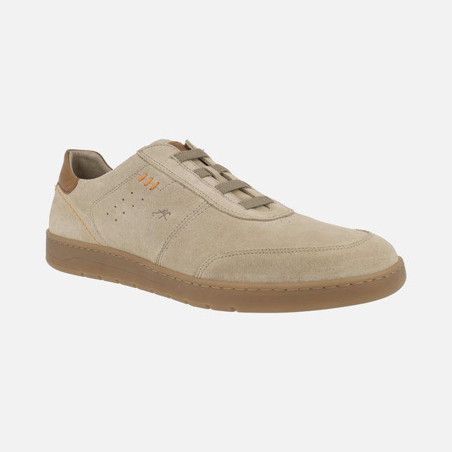 Men's beige suede sneakers with elastic laces