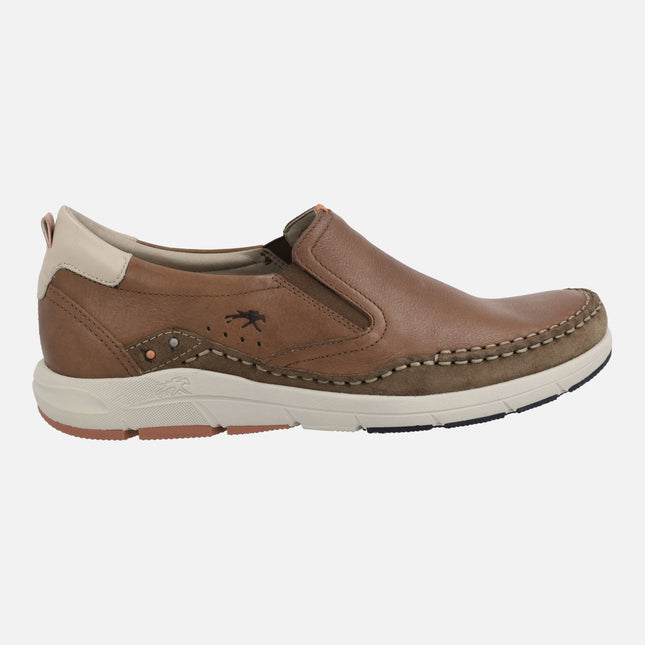 Moccasins with elastics in brown leather for men