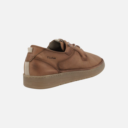 Casual style shoes for men in camel leather with elastic laces