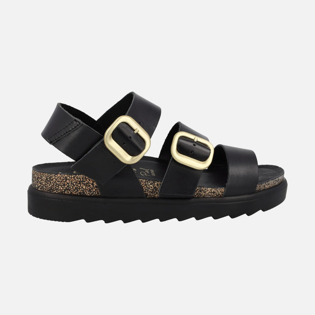 Black leather sandals with gold buckles Tunez 127