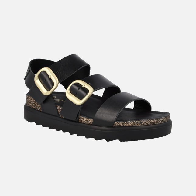 Black leather sandals with gold buckles Tunez 127