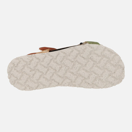 Sandalias combinadas en corcho con cierre de velcro