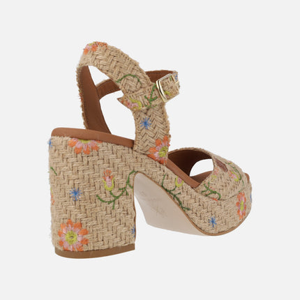 Popa Marseille Flowers natural fiber sandals with heel and platform