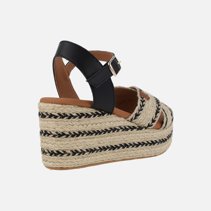Leather and raffia sandals with wedge and platform Benijo Salem