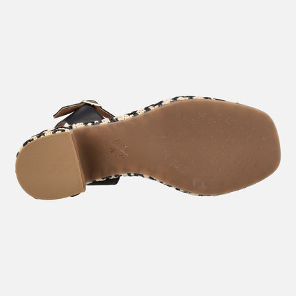 Leather sandals with raffia heel and platform Beliche Bombay