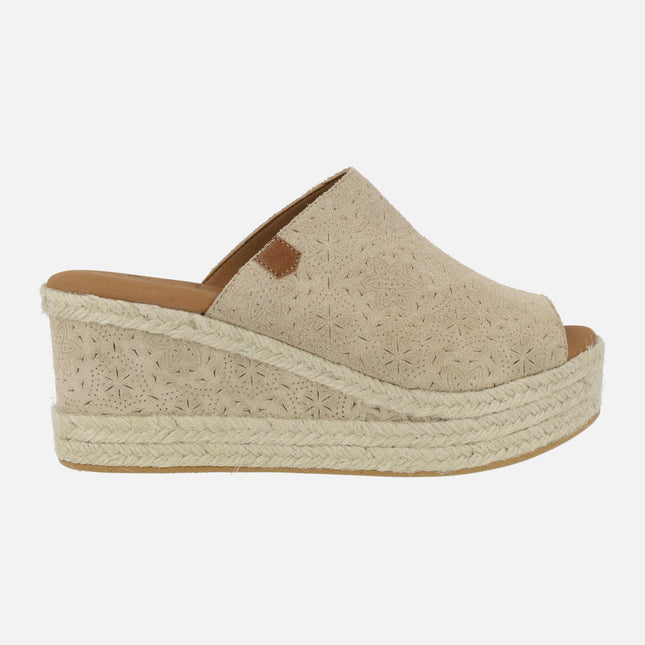 Arenita beige suede printed clogs with high wedge
