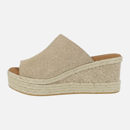 Arenita beige suede printed clogs with high wedge
