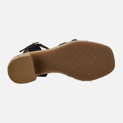Tyrol Manchester black sandals with jute heel and platform