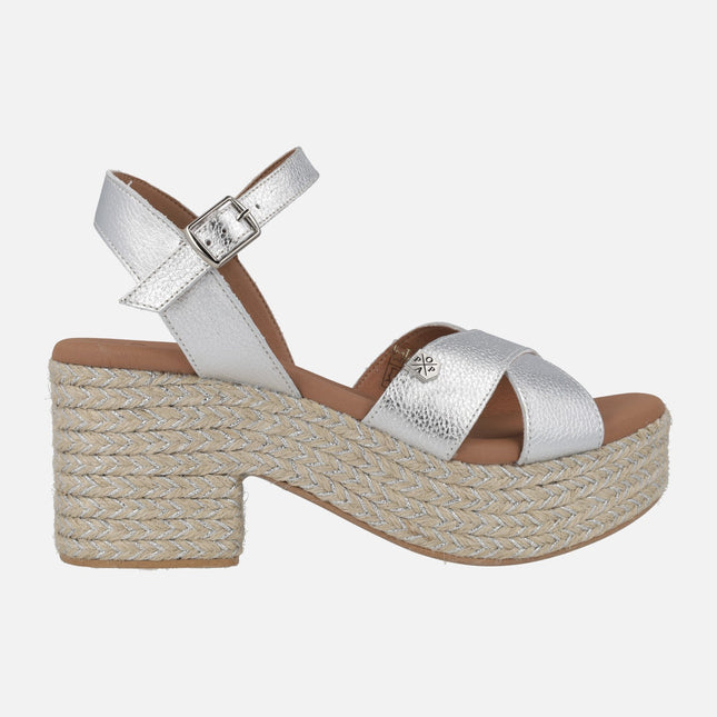 Silver Clifton Sandals with jute Heel and Platform