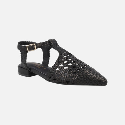 Braided leather open heel ballerinas