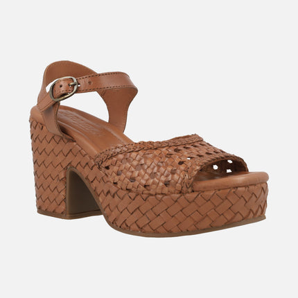 Braided leather sandals with heel and platform Carmela 161637