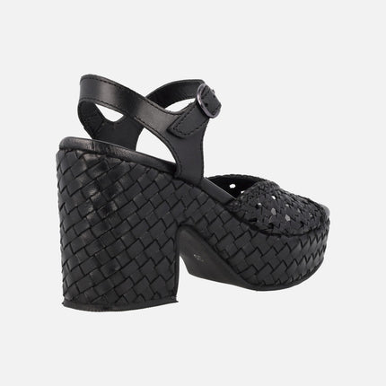 Braided leather sandals with heel and platform Carmela 161637