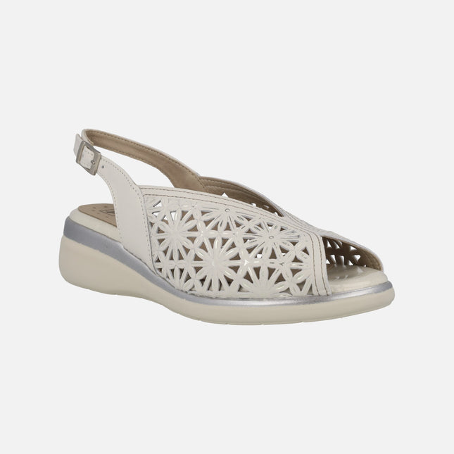 Comfort sandals in off white leather with perforations