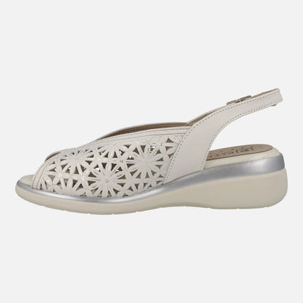 Comfort sandals in off white leather with perforations