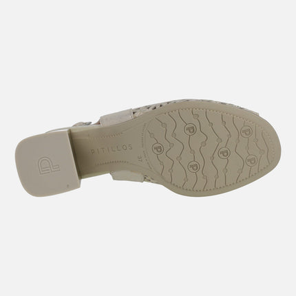 Sandalias de piel troqueladas con tacones anchos de 6 cms