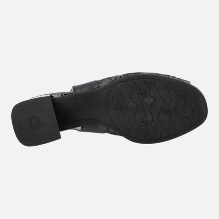 Comfort leather sandals with 6 cm wide heels