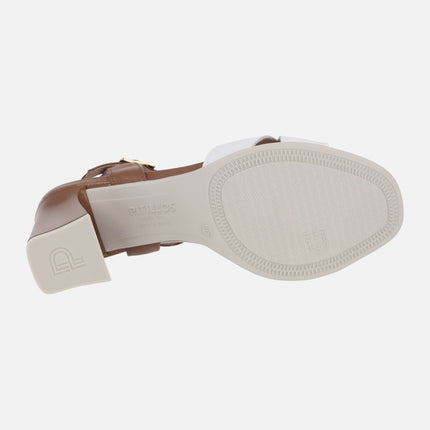 Sandalias de tacón alto en combinado blanco y cuero