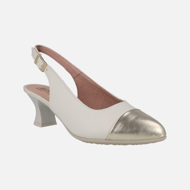 Open heel pump shoes with metallized toe