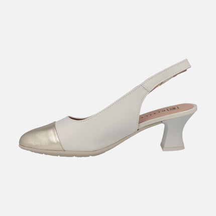 Open heel pump shoes with metallized toe