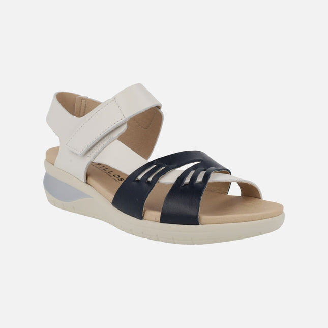 Comfort sandals combined in navy and off white with velcro closure