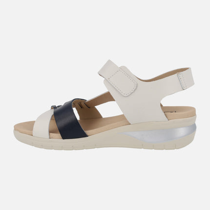 Comfort sandals combined in navy and off white with velcro closure