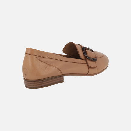 Camel leather moccasins with buckle ornament