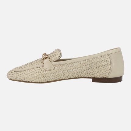 Braided leather moccasins in beige with ornament