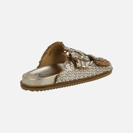 Braided leather sandals with jewel buckles