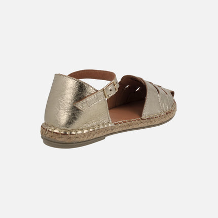 Flat leather espadrilles with ankle bracelet