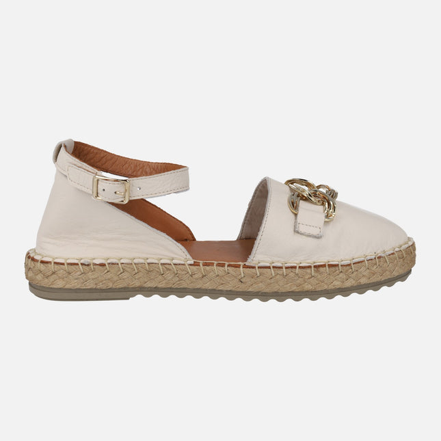 Leather espadrilles with ankle bracelet