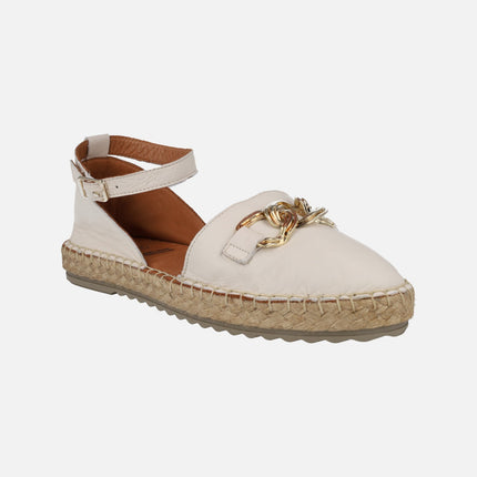 Leather espadrilles with ankle bracelet