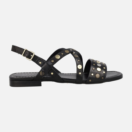 Alcudia Flat Leather sandals with metal studs