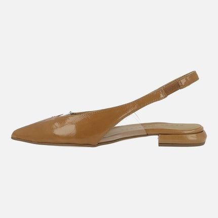 Mallorca Open heel patent leather ballerinas combined with Vinyl