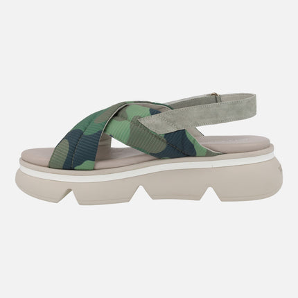 Jena green sandals in camouflage fabric with platform