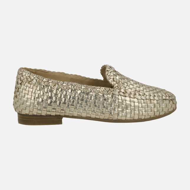 Gold Braided leather moccasins