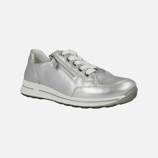 Ara sneakers in silver metallic leather with side zipper