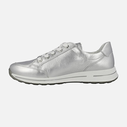 Ara sneakers in silver metallic leather with side zipper